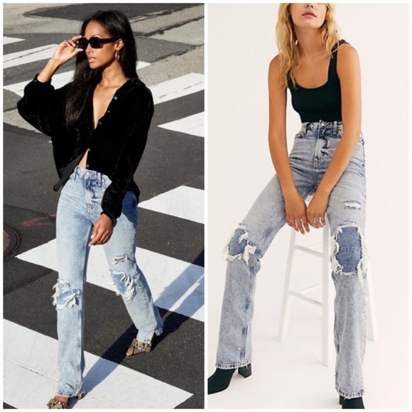 Free People My Own Lane High Waisted Boot Cut Jeans in Light Blue Wash - Picture 1 of 12